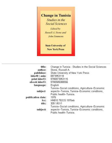Change in Tunisia: studies in the social sciences