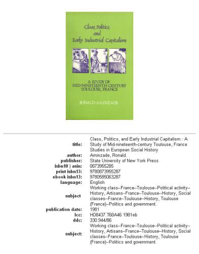 Class, politics, and early industrial capitalism: a study of mid-nineteenth century Toulouse, France