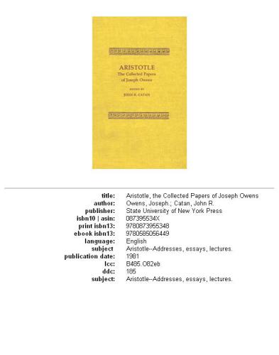 Aristotle, the collected papers of Joseph Owens