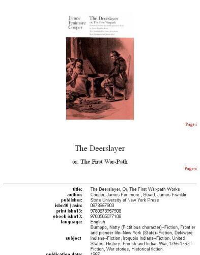 The deerslayer, or, The first war-path
