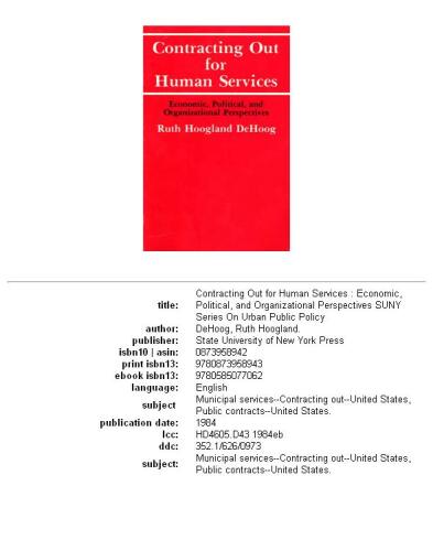 Contracting out for human services: economic, political, and organizational perspectives