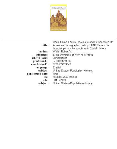 Uncle Sam's family: issues in and perspectives on American demographic history