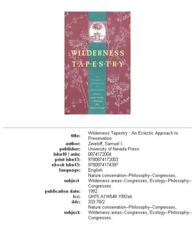 Wilderness tapestry: an eclectic approach to preservation