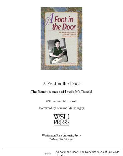 A foot in the door: the reminiscences of Lucile McDonald