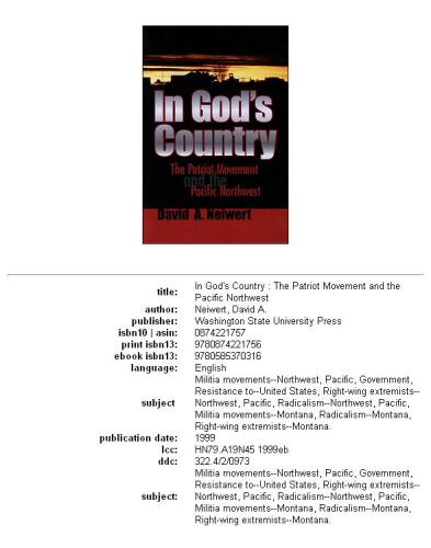 In God's country: the patriot movement and the Pacific Northwest