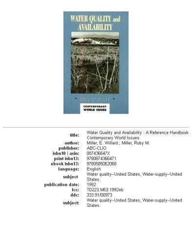Water quality and availability: a reference handbook