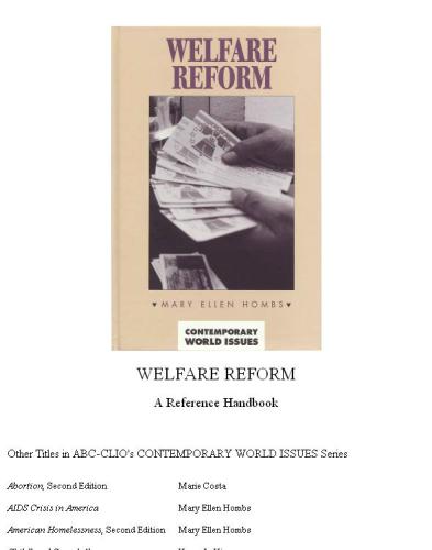 Welfare reform: a reference handbook