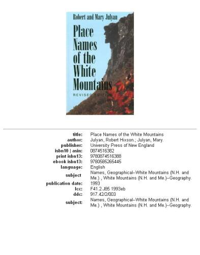 The place names of the White Mountains