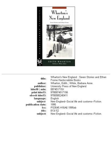 Wharton's New England: seven stories and Ethan Frome