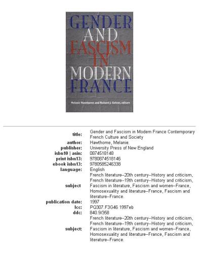 Gender and fascism in modern France