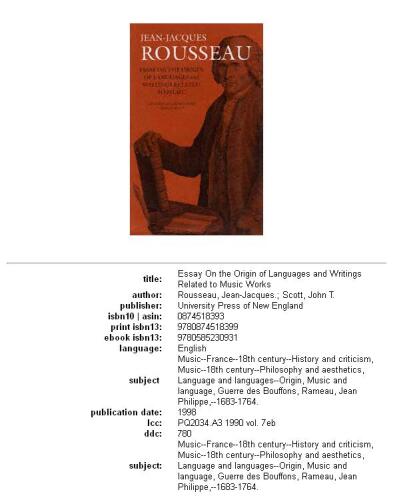 Essay on the Origin of Languages and Writings Related to Music