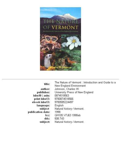 The nature of Vermont: introduction and guide to a New England environment