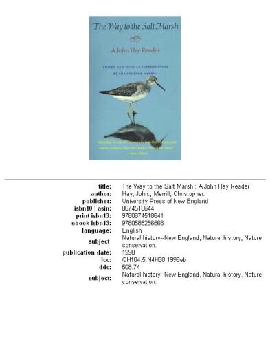 The way to the salt marsh: a John Hay reader