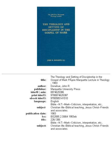 The theology and setting of discipleship in the gospel of Mark