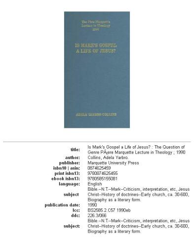 Is Mark's Gospel a life of Jesus?: the question of genre