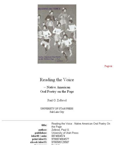Reading the voice: Native American oral poetry on the page