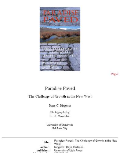 Paradise paved: the challenge of growth in the new West