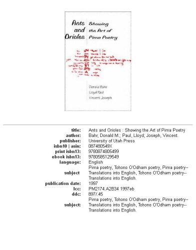 Ants and Orioles: showing the art of Pima poetry