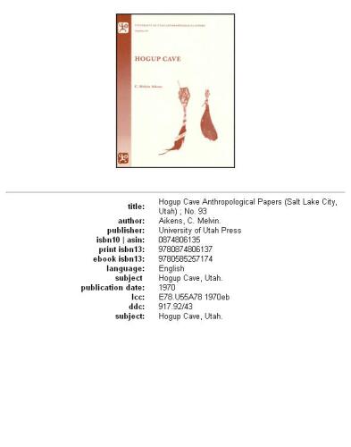 Hogup Cave: Anthropological Papers Number 93