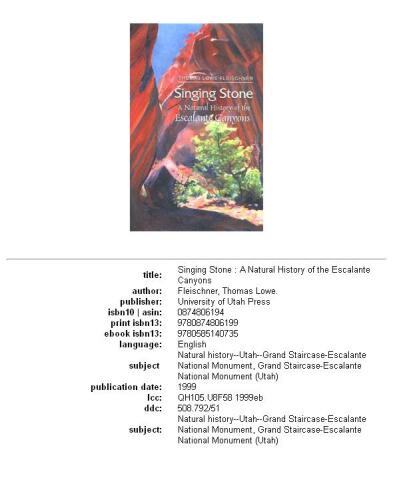 Singing stone: a natural history of the Escalante Canyons