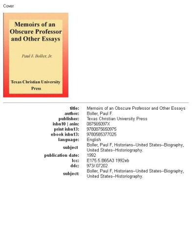 Memoirs of an obscure professor and other essays