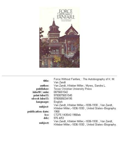 Force Without Fanfare: The Autobiography of K. M. Van Zandt