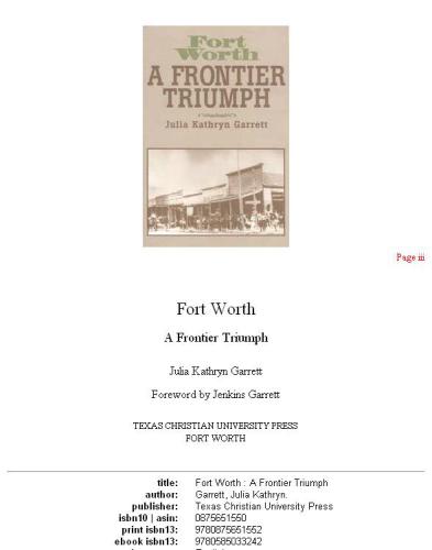 Fort Worth: a frontier triumph