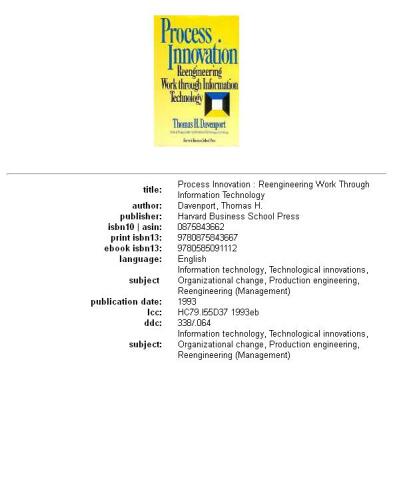 Process innovation: reengineering work through information technology