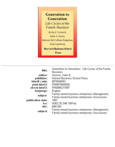Generation to generation: life cycles of the family business