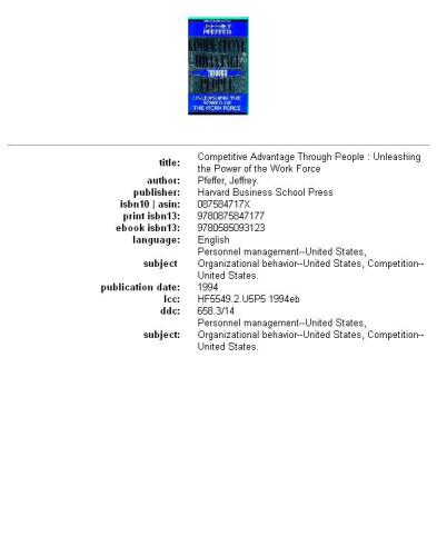 Competitive advantage through people: unleashing the power of the work force