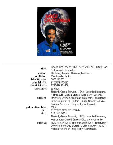 Space challenger: the story of Guion Bluford : an authorized biography