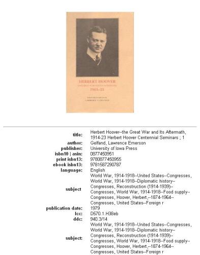 Herbert Hoover--the Great War and its aftermath, 1914-23