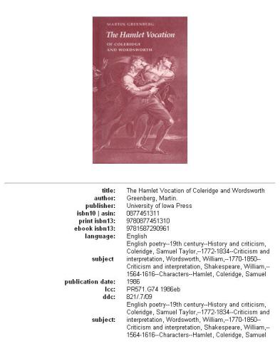 The Hamlet vocation of Coleridge and Wordsworth