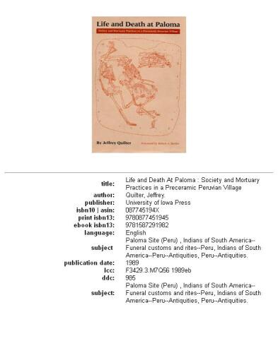 Life and death at Paloma: society and mortuary practices in a preceramic Peruvian village