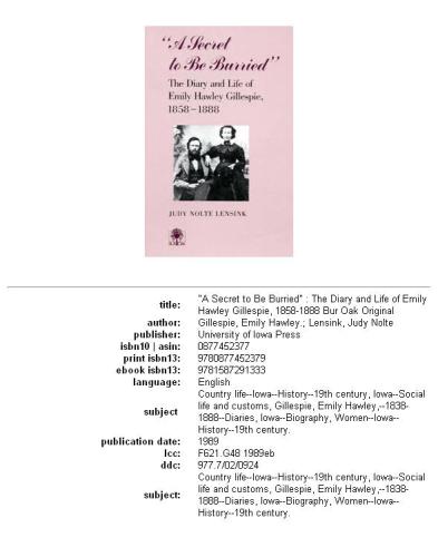 A secret to be burried: the diary and life of Emily Hawley Gillespie, 1858-1888