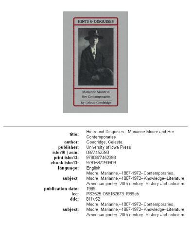 Hints and disguises: Marianne Moore and her contemporaries