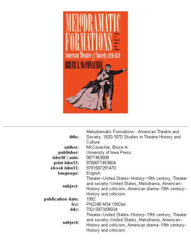 Melodramatic formations: American theatre and society, 1820-1870