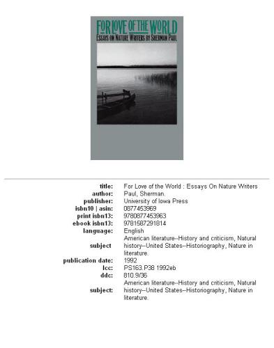 For Love of the World: Essays on Nature Writers