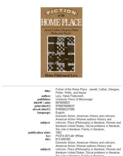 Fiction of the home place: Jewett, Cather, Glasgow, Porter, Welty, and Naylor