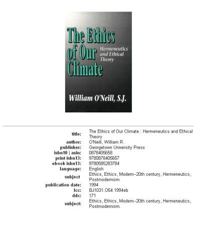The ethics of our climate: hermeneutics and ethical theory