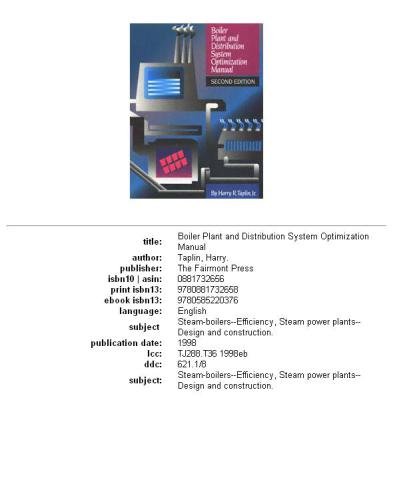 Boiler plant and distribution system optimization manual