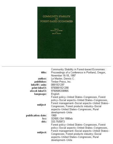 Community stability in forest-based economies: proceedings of a conference in Portland, Oregon, November 16-18, 1987