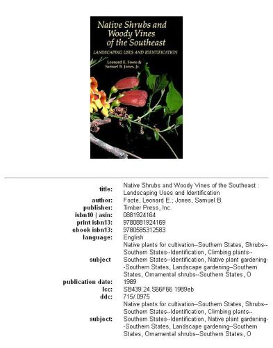 Native Shrubs and Woody Vines of the Southeast: Landscaping Uses and Identification