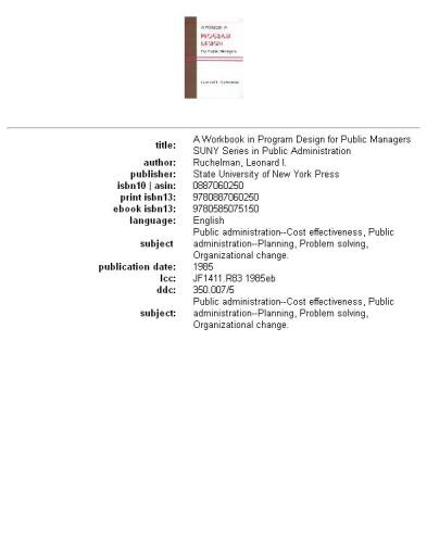 A workbook in program design for public managers