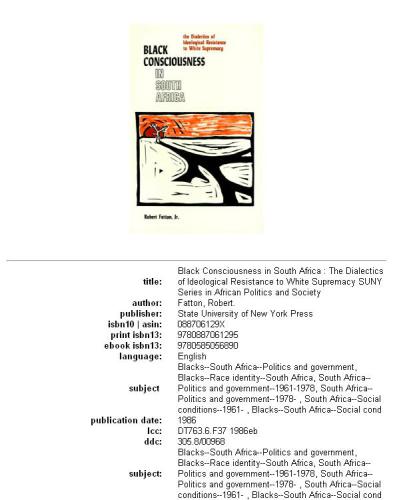 Black consciousness in South Africa: the dialectics of ideological resistance to white supremacy