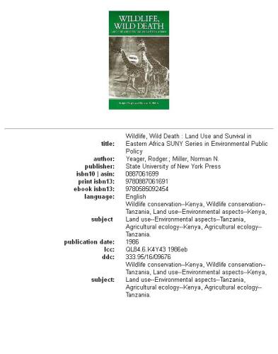 Wildlife, wild death: land use and survival in eastern Africa