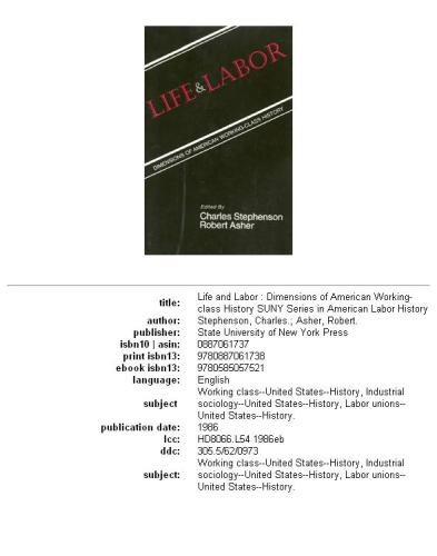 Life and labor: dimensions of American working-class history