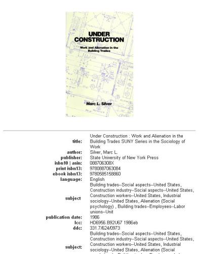 Under construction: work and alienation in the building trades