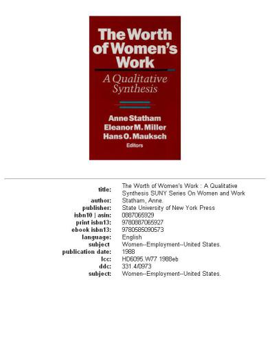 The worth of women's work: a qualitative synthesis