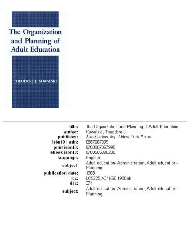 The organization and planning of adult education